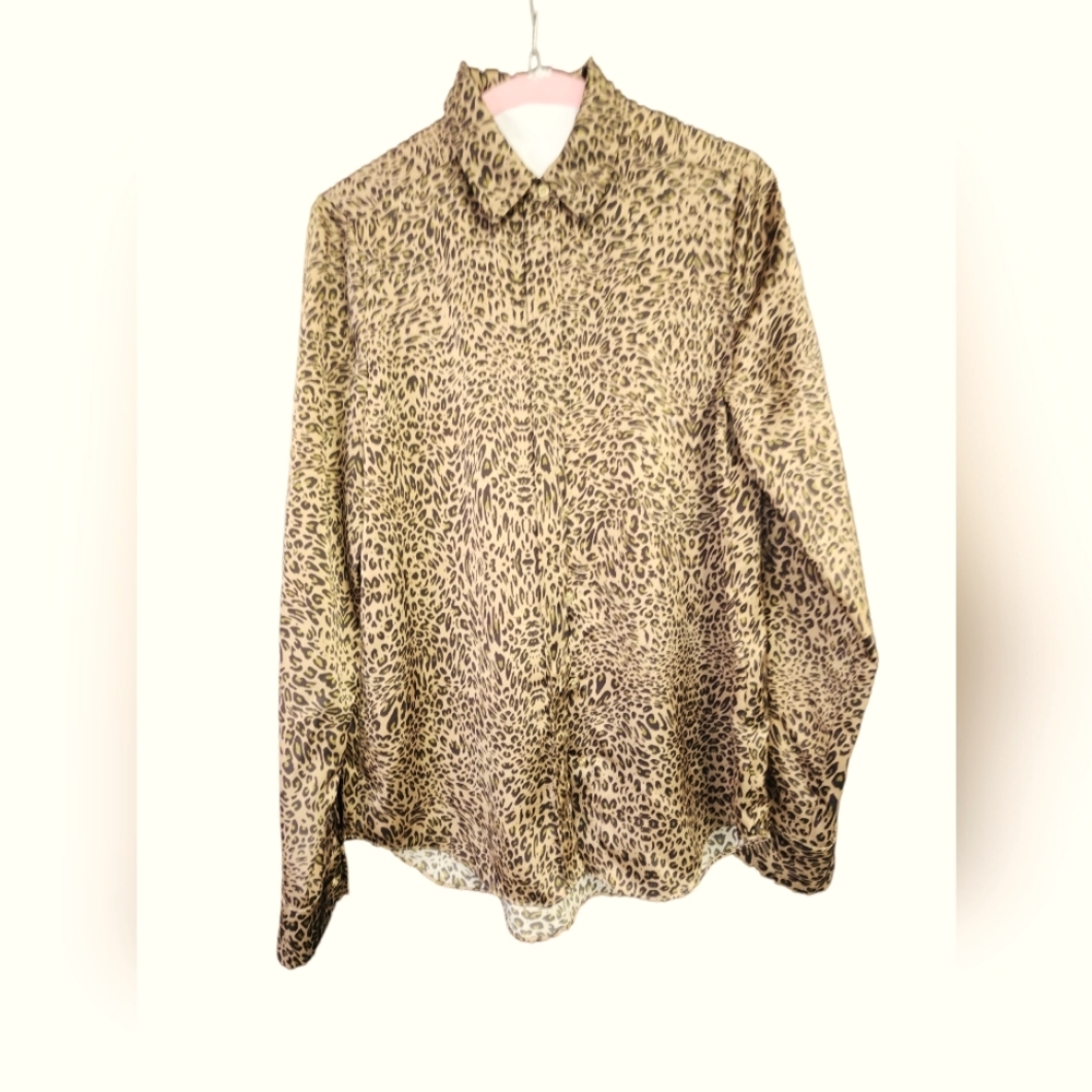 Marciano Silk Animal Print Button Down Blouse Small